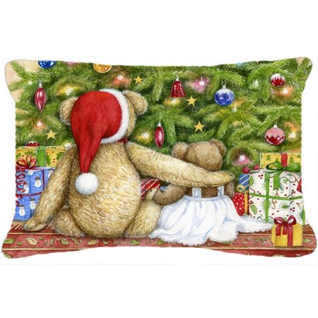JENSENDISTRIBUTIONSERVICES Christmas Teddy Bears with Tree Fabric Decorative Pillow MI2557496